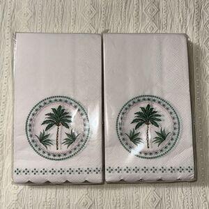 OCS 32 x 2pk Palm Oasis Guest Paper Towel Napkins Blush Pink Green Scalloped